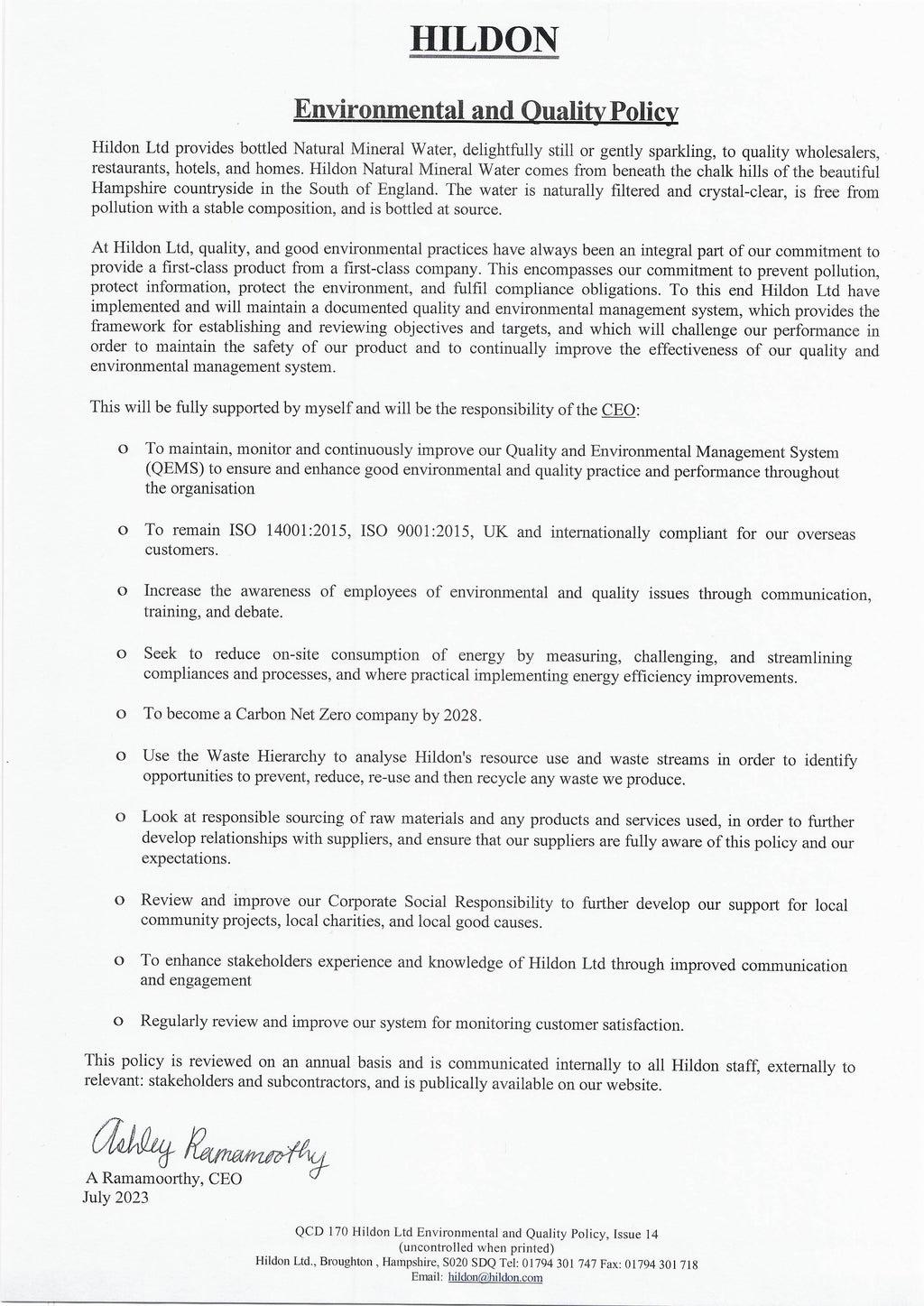 July 2023 Ashley Ramamoorthy signed E&Q Policy