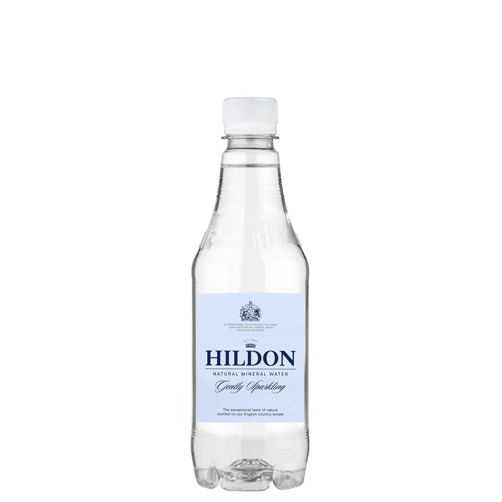 Hildon natural mineral water, in 500ml PET bottle, white label with white bottle cap